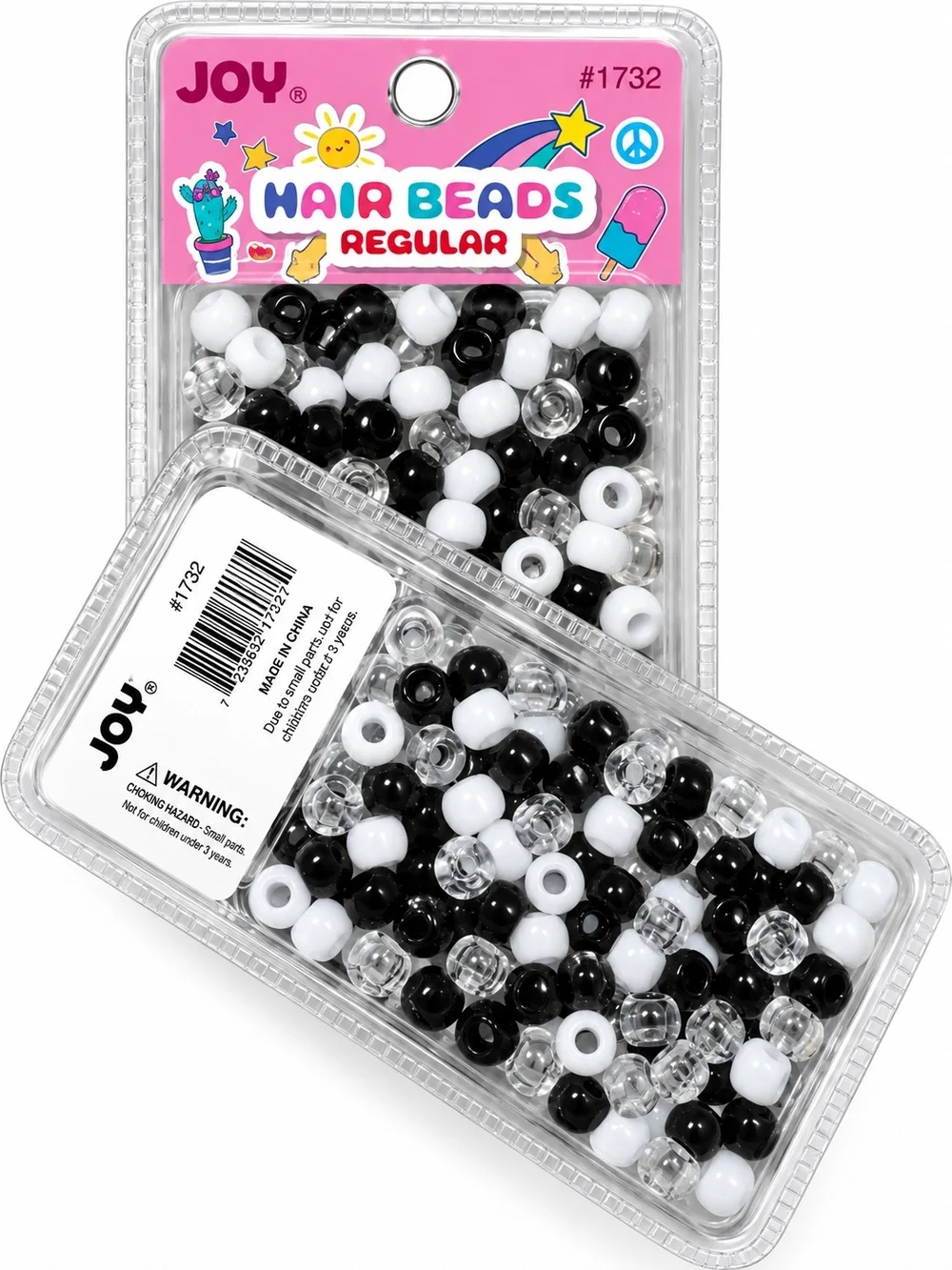 Black, White & Clear Kids Hair Beads - Regular